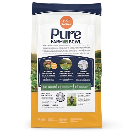 CANIDAE Pure Farm healthy-weight balance; grain-free recipe supports weight-conscious adult dogs.