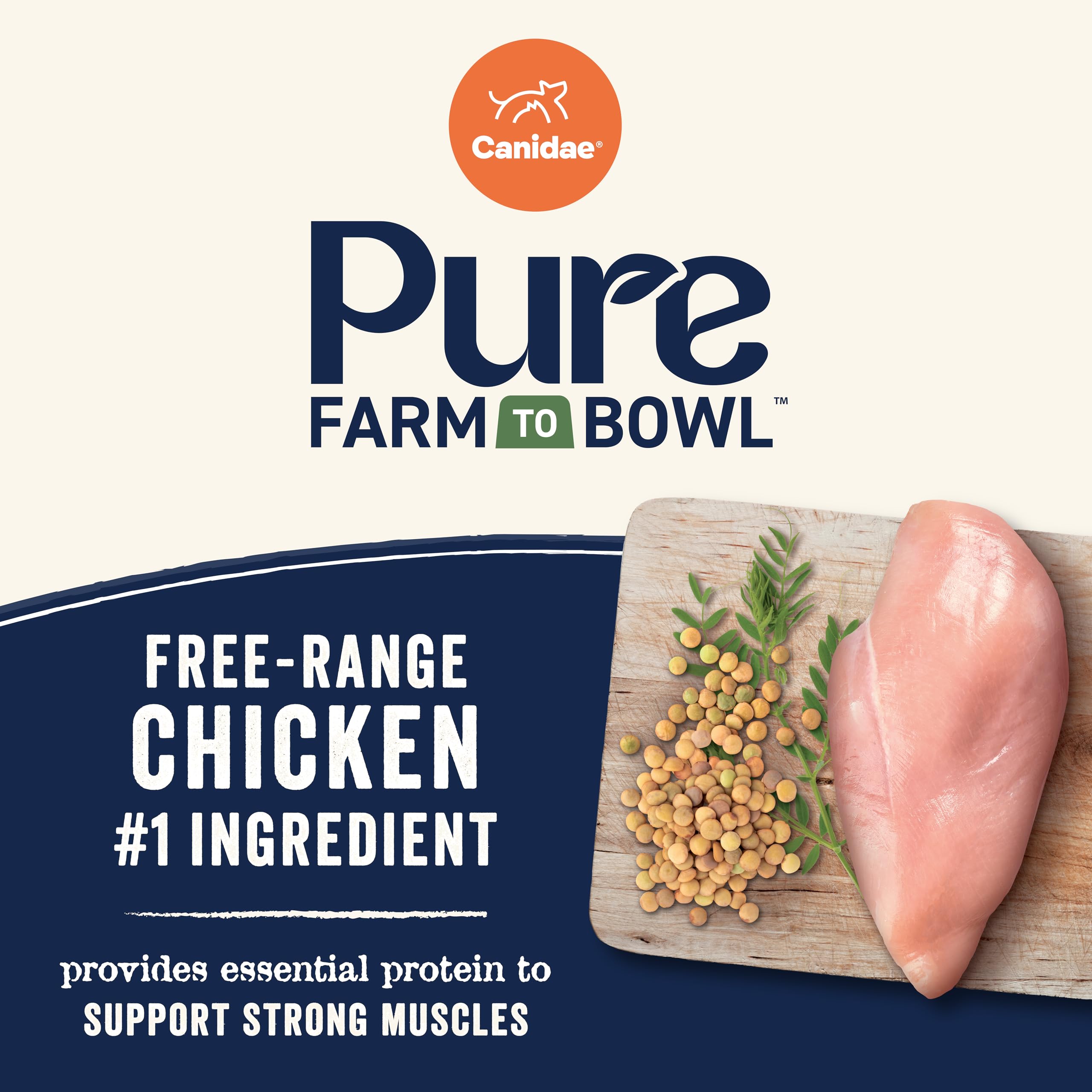 CANIDAE Pure Farm to Bowl carrot and lentil detail showcasing natural sourcing