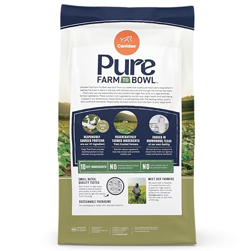 CANIDAE Pure Farm to Bowl no corn wheat soy label emphasizes clean ingredients