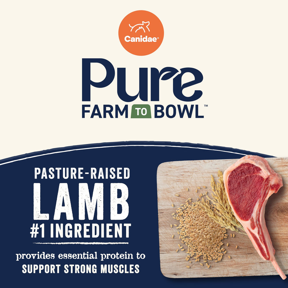 Canidae Pure Farm to Bowl-packaging-label highlights a 10-ingredient recipe with no artificial additives.