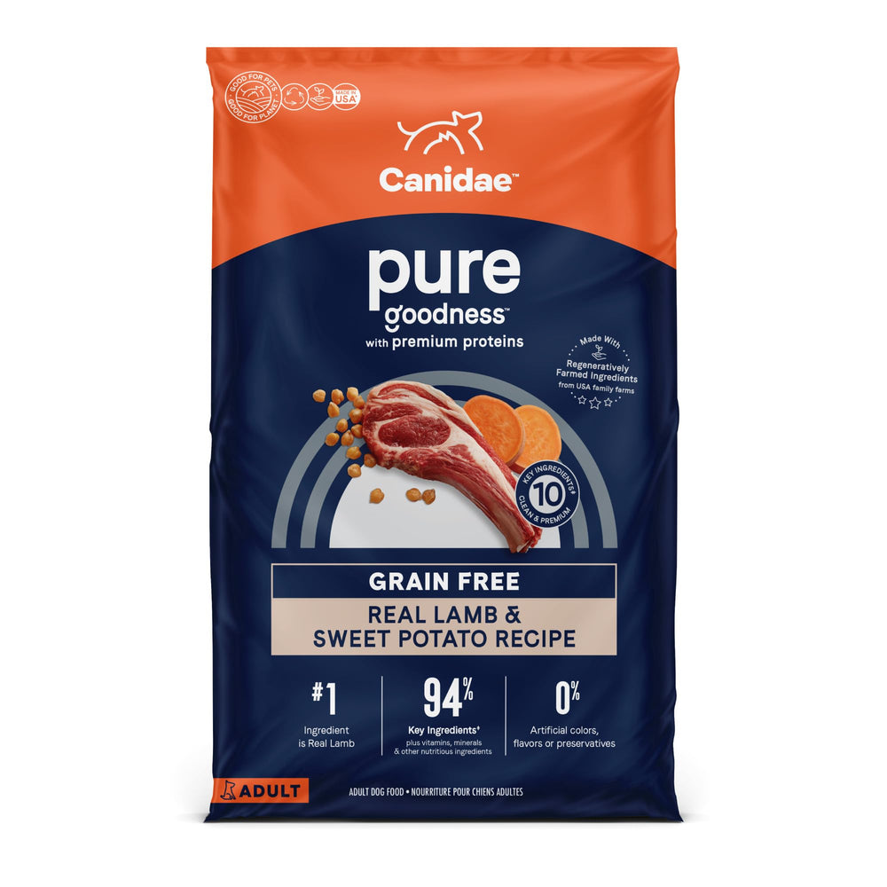 CANIDAE Pure Lamb and Pea Recipe dry dog food bag for daily feeding