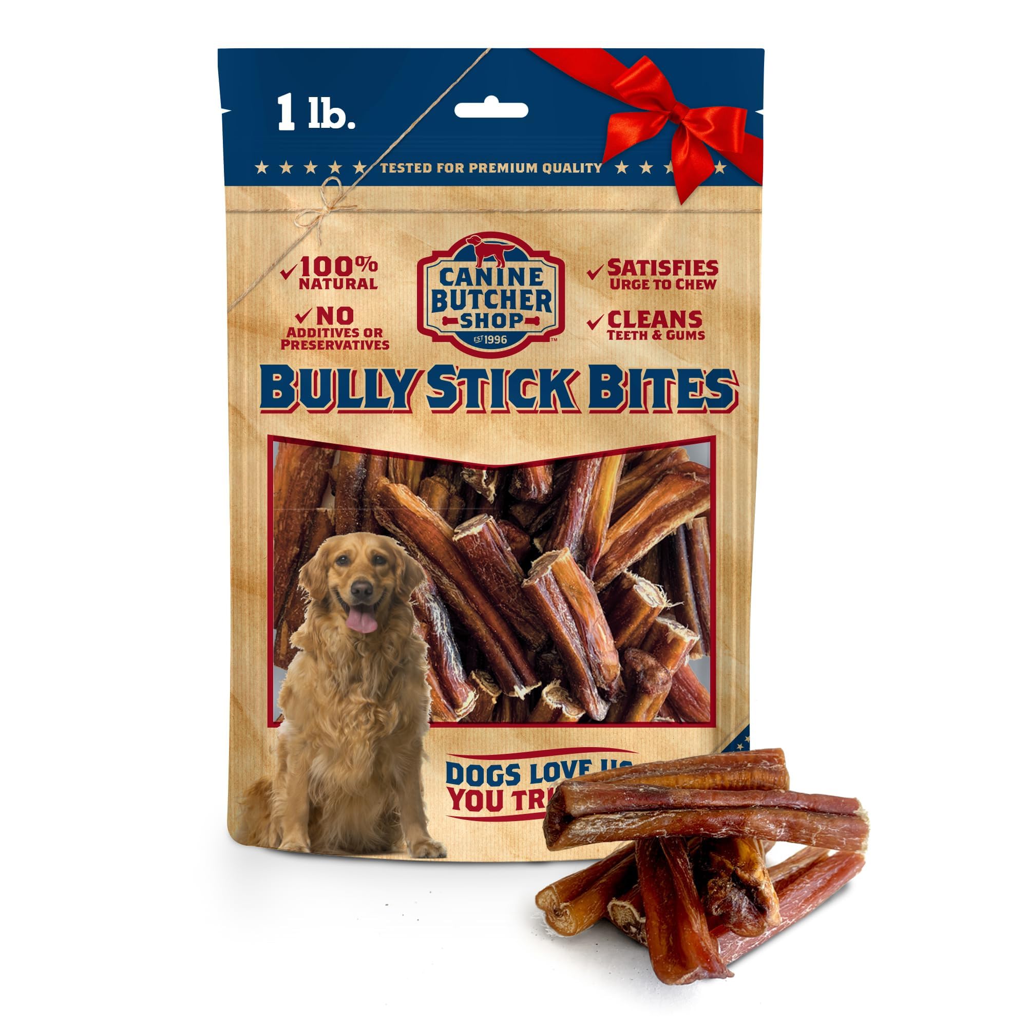 Canine Butcher Shop bully-stick bites front view for easy 2-4 inch chews