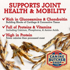 Canine Butcher Shop natural USA chicken feet image emphasizing USA-sourced ingredients.