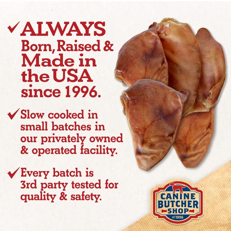 Canine Butcher Shop USA-sourced pig ears for natural, long-lasting chews.
