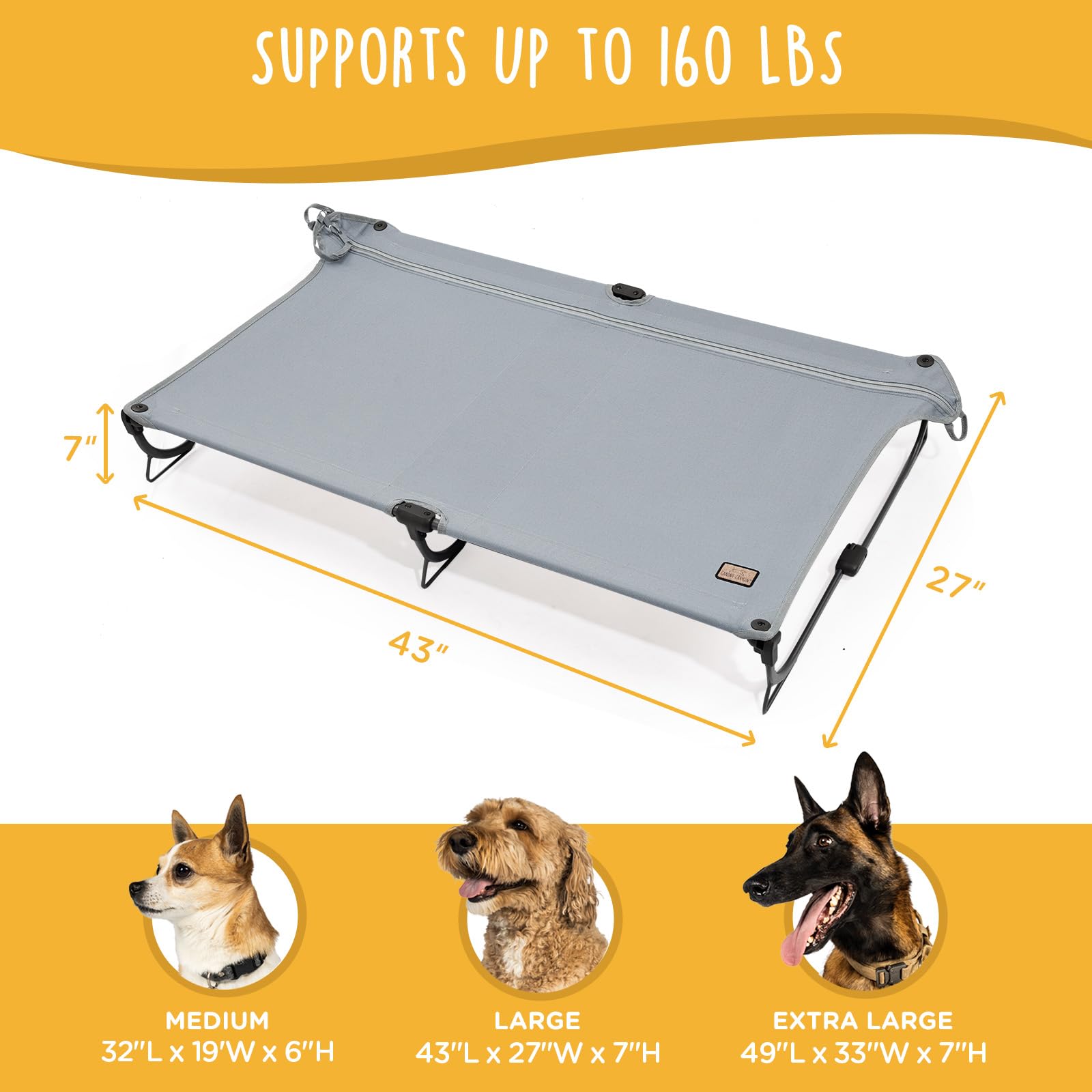 CANINE CANYON Daisy Cot folds flat for easy storage when not in use.