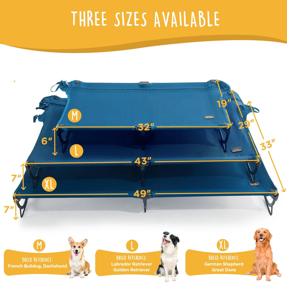 CANINE CANYON folding-raised-dog-bed portable for camping and travel.