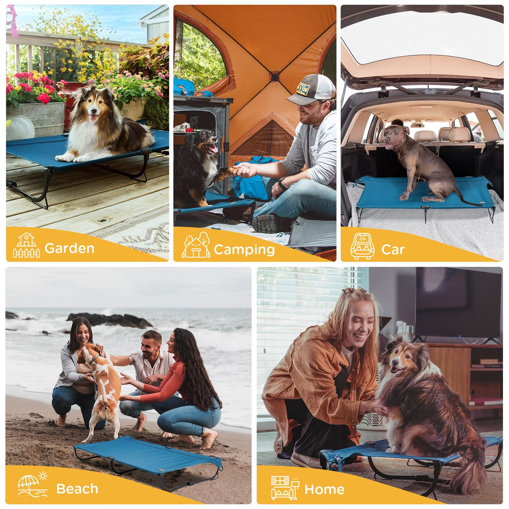 CANINE CANYON folding-raised-dog-bed measures 49x33x7 for spacious rest.