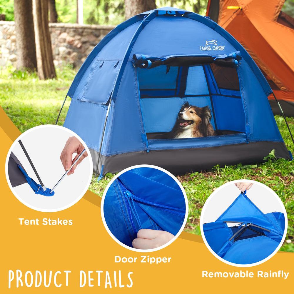 CANINE CANYON Luna tent beach-day setup image highlights easy deployment outdoors