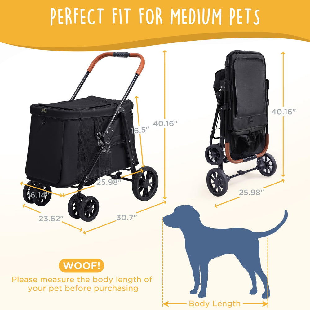 CANINE CANYON Scout stroller 4-wheel design enables stable steering on sidewalks