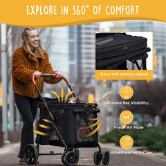 CANINE CANYON Scout stroller mesh windows show breathable ventilation and sunshade options