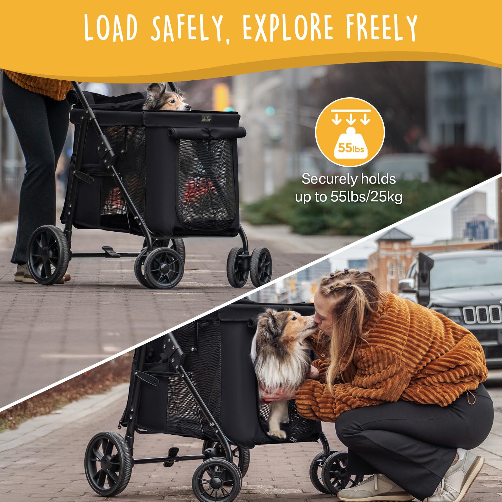 CANINE CANYON Scout stroller dual safety leashes and pockets support secure outings