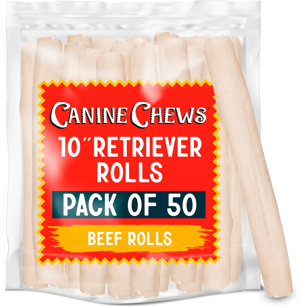 Canine Chews 10in rawhide roll packaged, long-lasting chew for large dogs