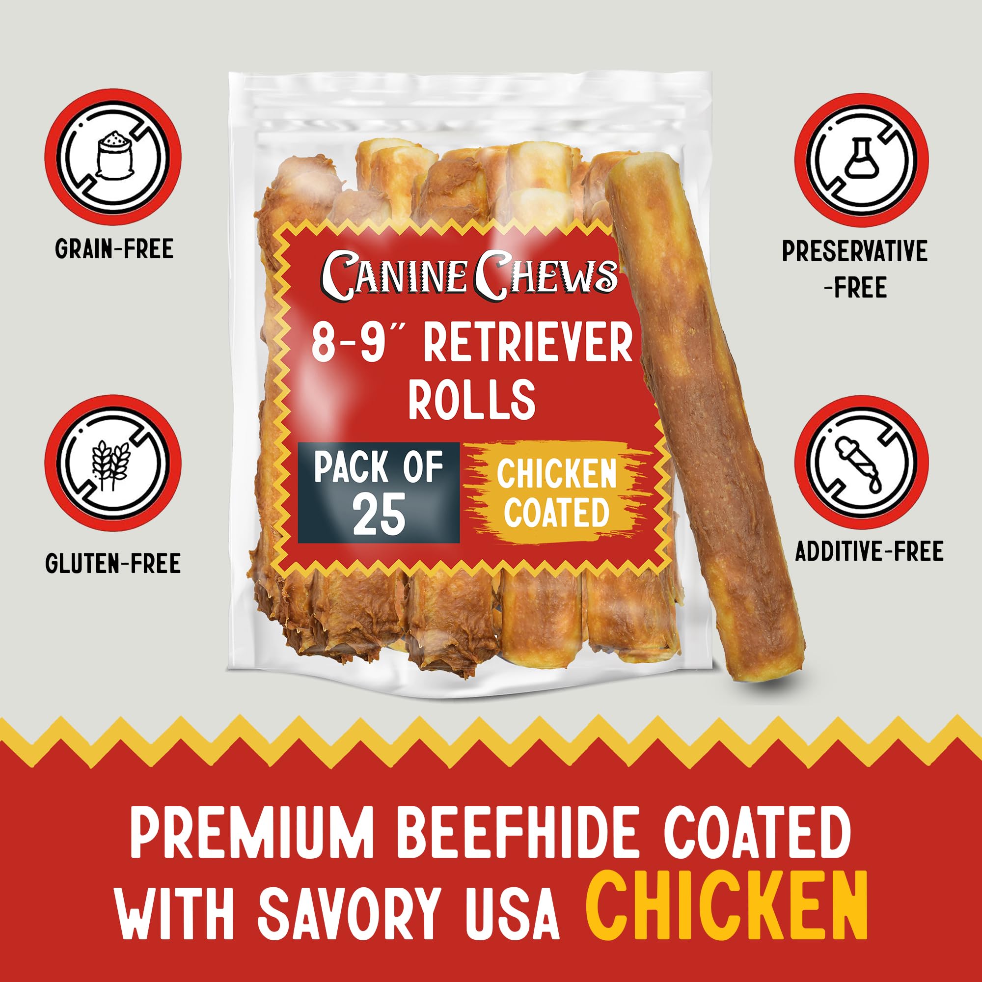 Canine Chews closeup-broth-glaze shows savory coating inviting chews.