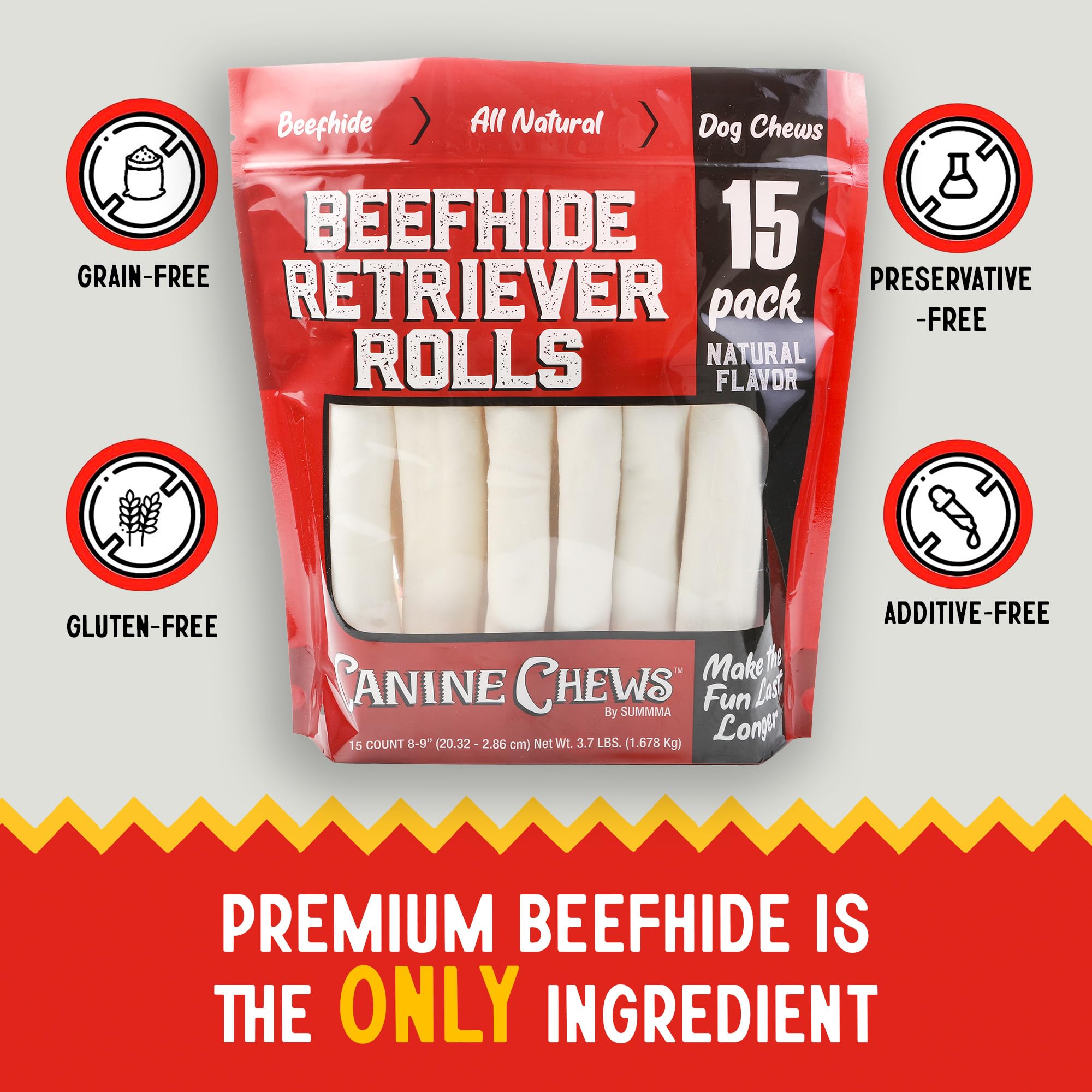 Canine Chews Retriever Rolls dog-chewing-action supports dental care while enjoying