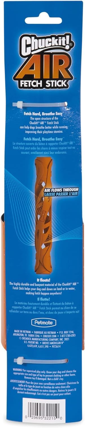 Canine Hardware Chuckit Breathe Right Stick orange large in-use shot shows pack of 3 value