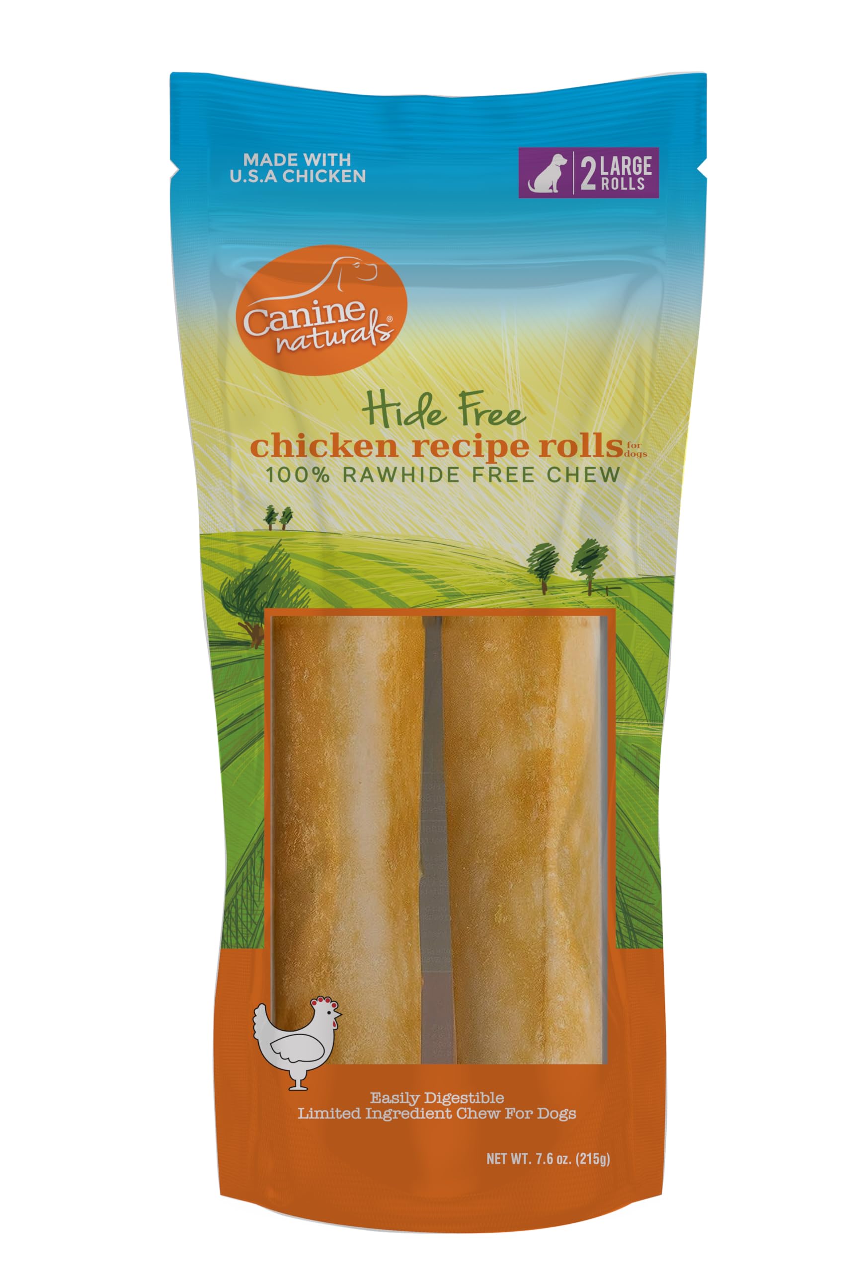 Canine Naturals chicken-chew large 7-inch roll for long-lasting, digestible dog chew