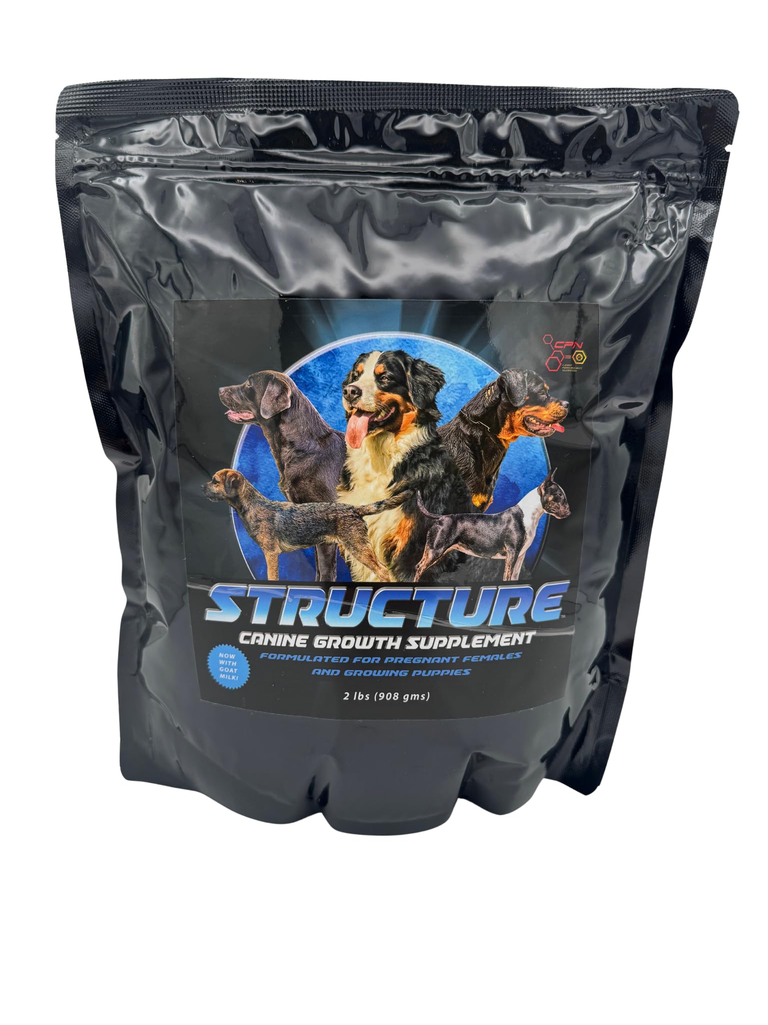 Canine Performance Nutrition Structure puppy growth bottle pour demonstrates easy feeding for healthy development