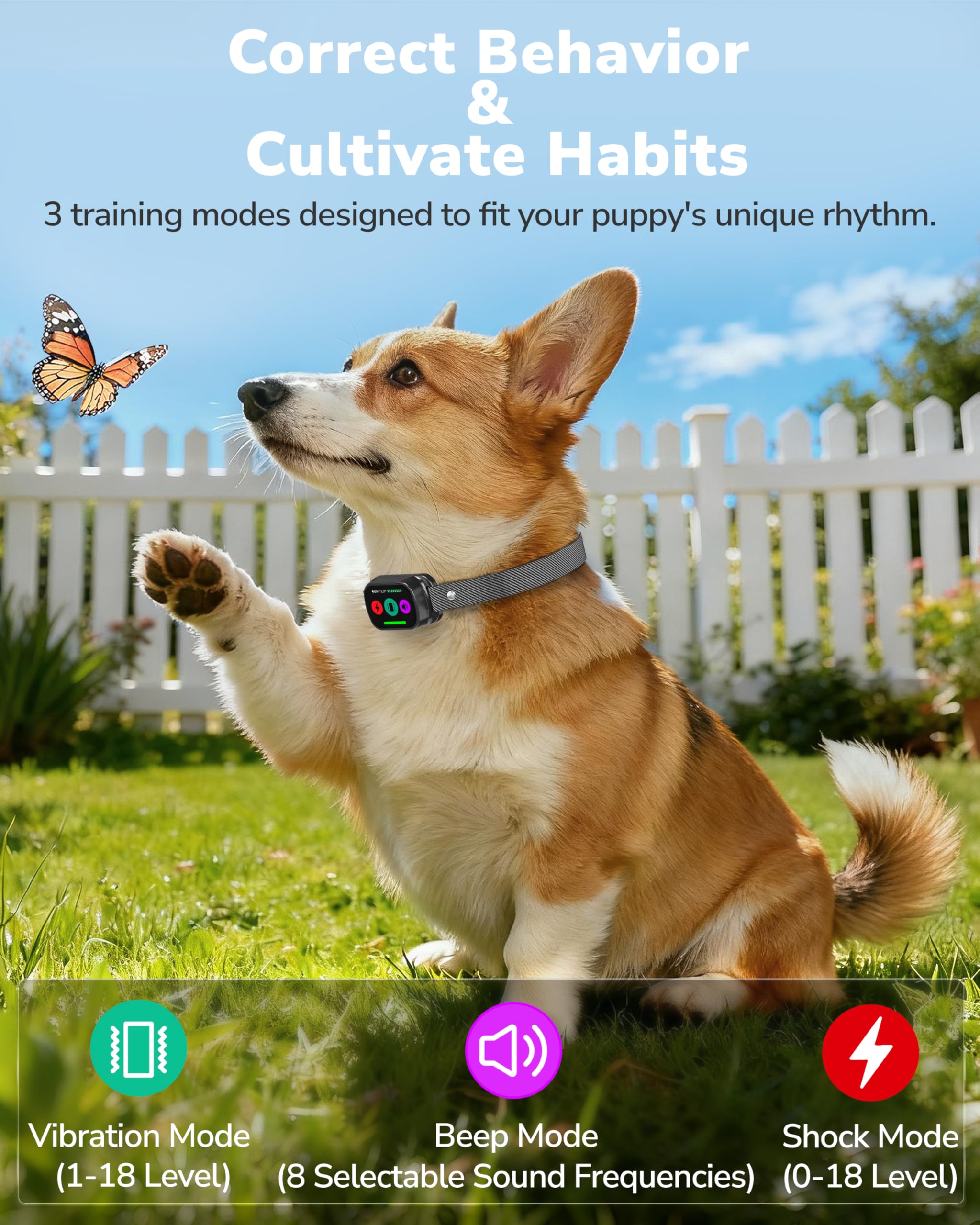 Canivix dog collar training modes with beeps, vibrations, and static stimulation.