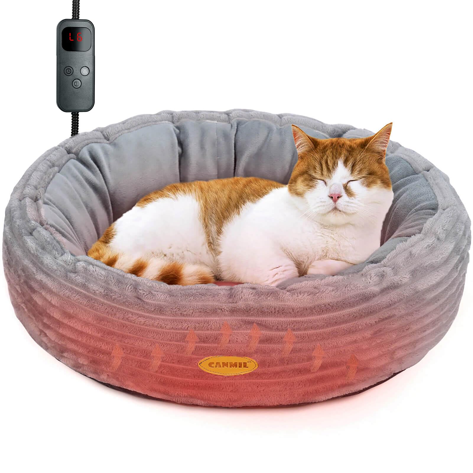CANMIL heated cat bed in indoor use with steady warmth for chilly rooms.