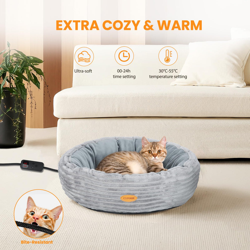 CANMIL heated cat bed round donut design showing nest-like walls for cozy nesting.