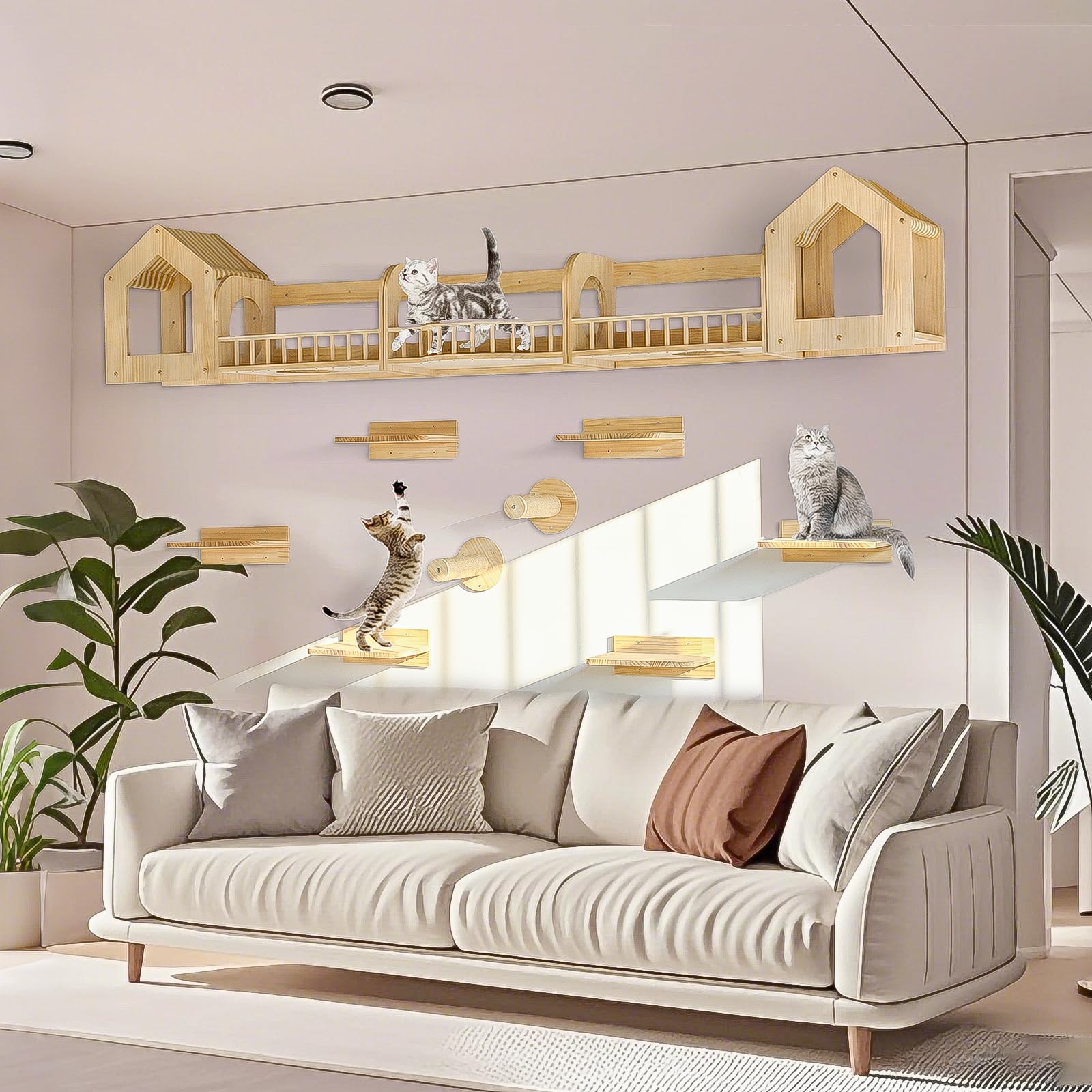 Canormpet cat wall shelves with condos and perches for space-saving elevated play