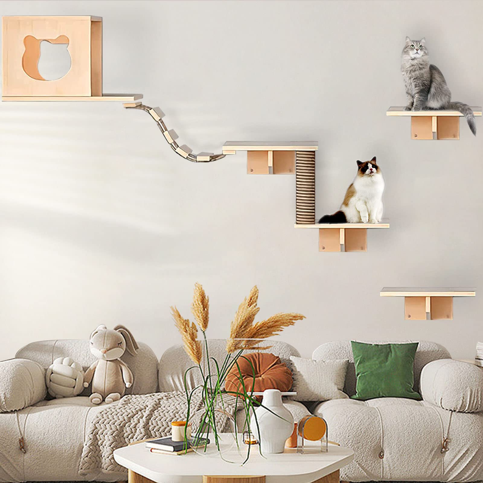 Canormpet cat wall shelves condos perches highlight space-saving design for multi-level fun.