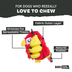 Captain Parrot BarkBox toy reveals rubber core for durable chewing.