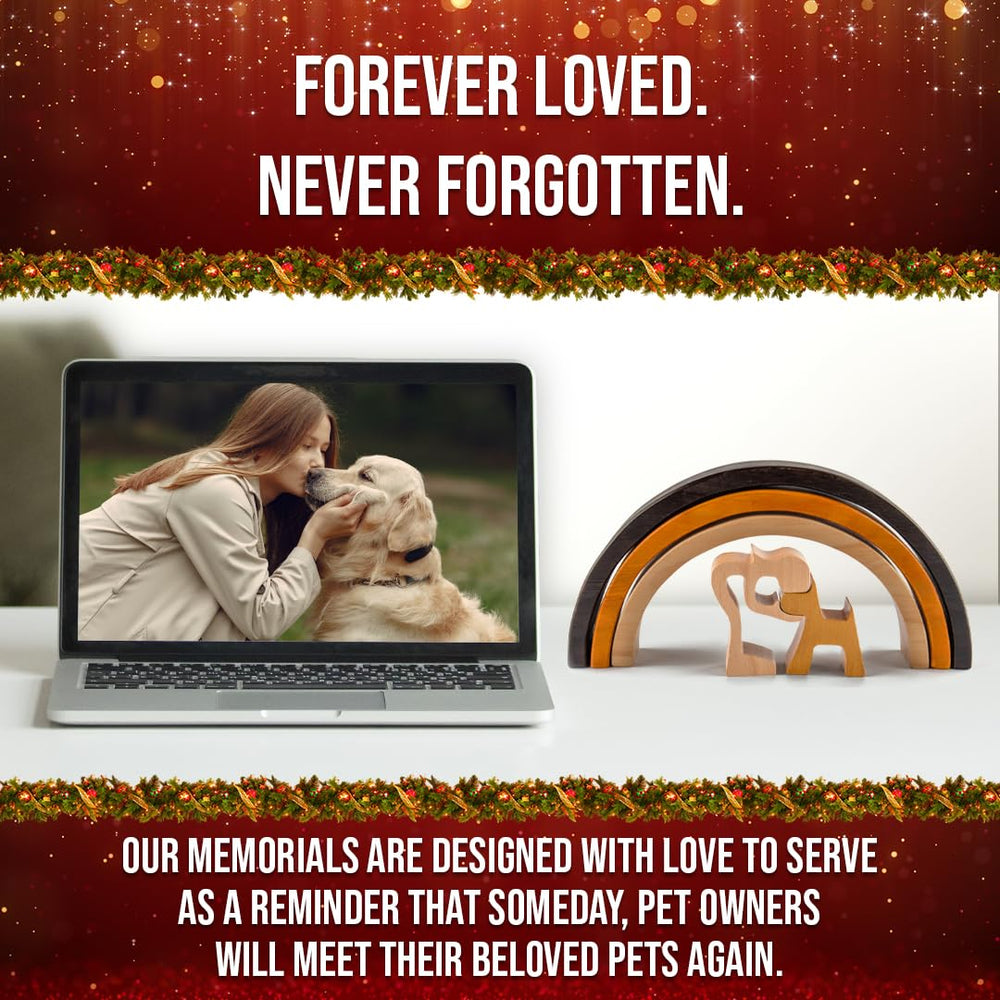 Capti Rainbow Bridge dog memorial handcrafted wood details highlight artisanal craftsmanship.