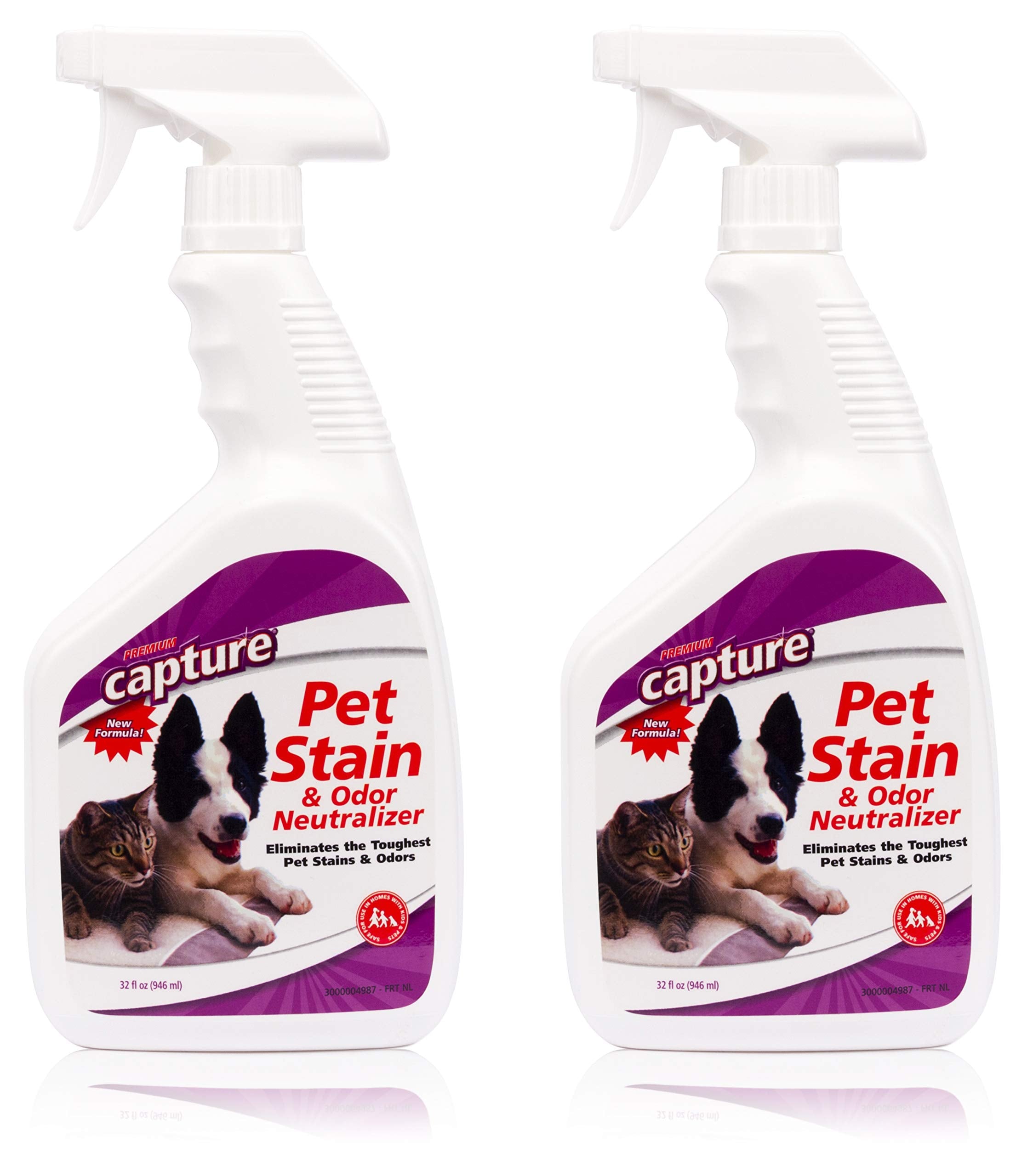Capture Pet Stain & Odor Remover 32oz bottle cleans tough messes on carpet without harsh chemicals.