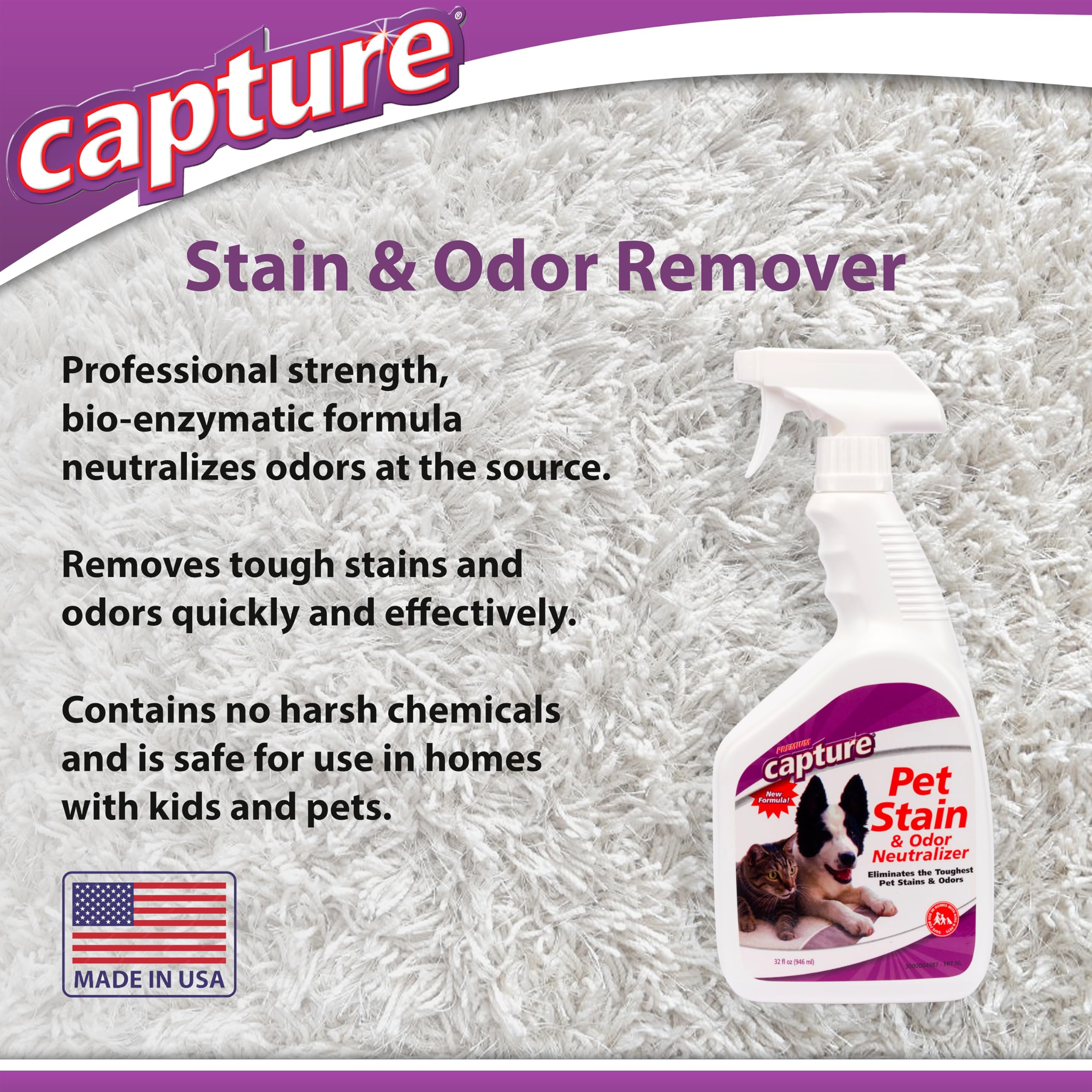Capture Pet Stain & Odor Remover wood-furniture-cleaner spot-cleans wood and upholstery safely.