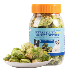 Capuca freeze-dried Brussels sprouts crunch for dogs and cats, a single-ingredient fiber-packed snack.