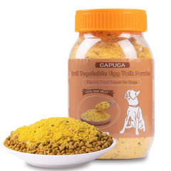 Capuca freeze-dried dog food topper jar—reseal-friendly for on-the-go meals.