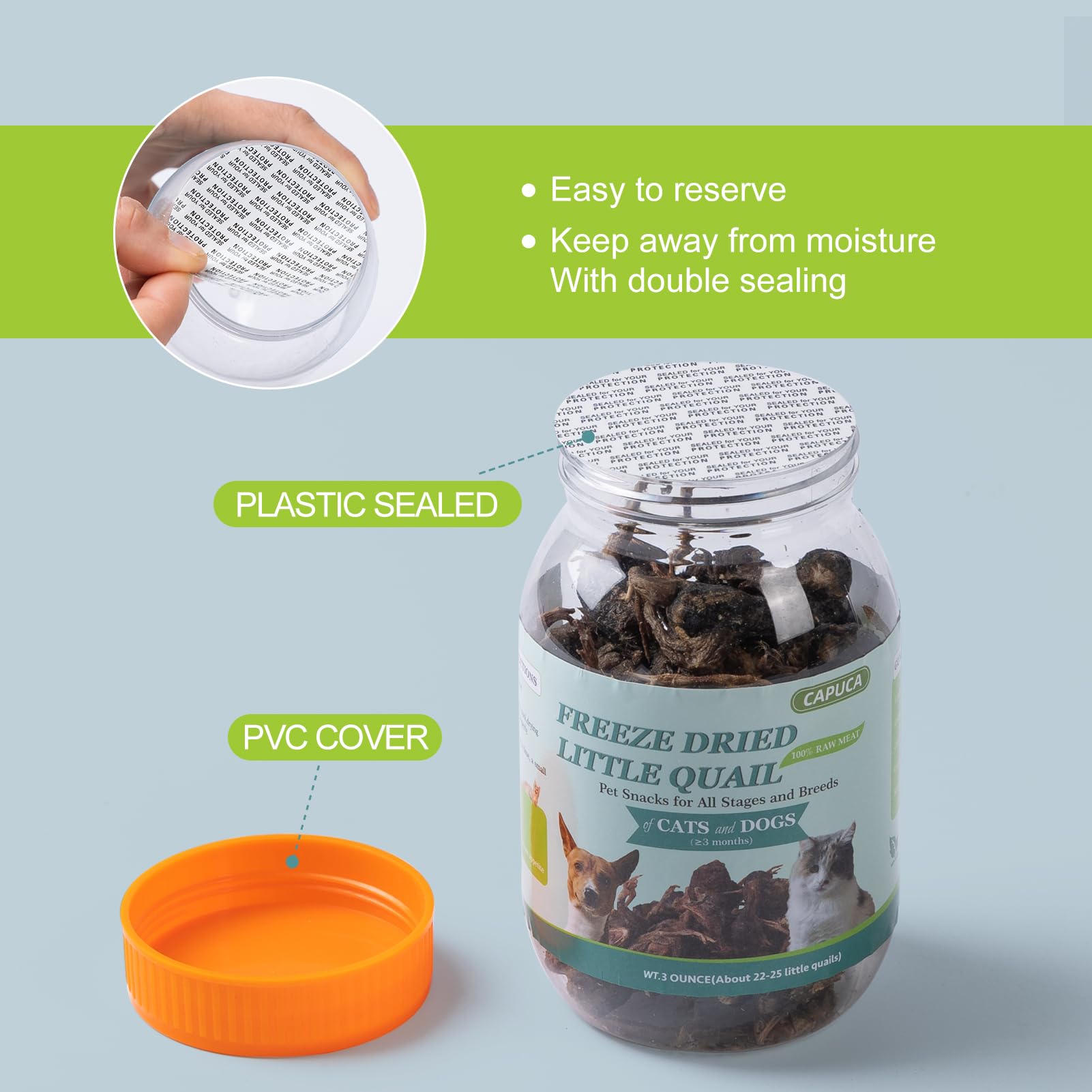 Capuca quail treats ingredients emphasize real meat and grain-free formula