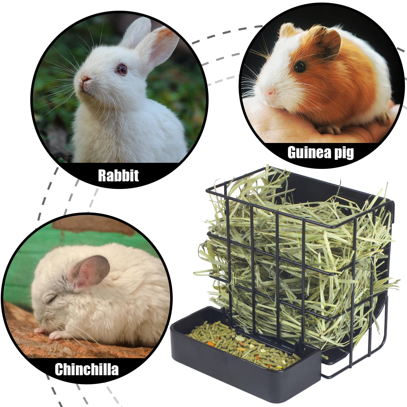 CAIQINLI hay feeder keeps cages tidy by reducing hay mess.
