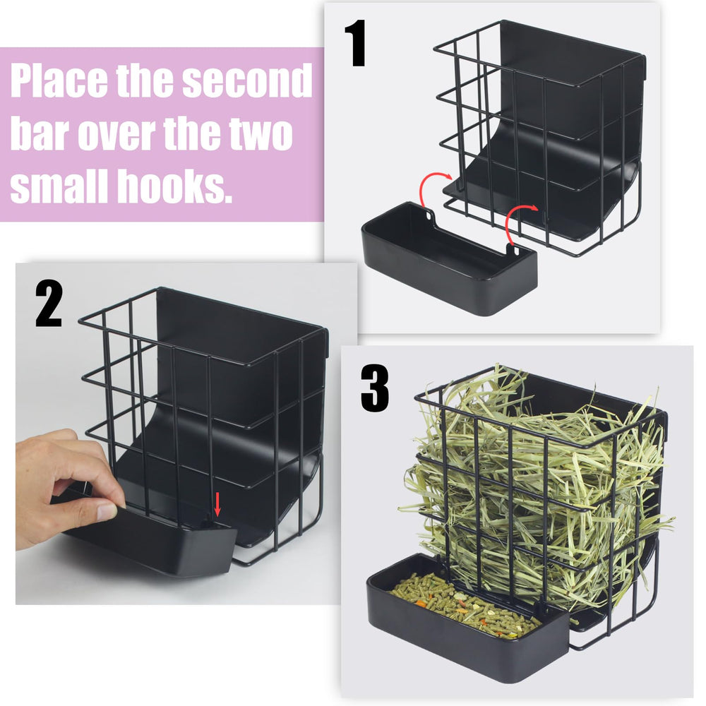 CAIQINLI hay feeder dual-function shows hay and food in one, reducing waste.