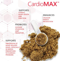 CARDIOMAX pork-liver flavor granules closeup highlights tasty daily heart support for dogs.