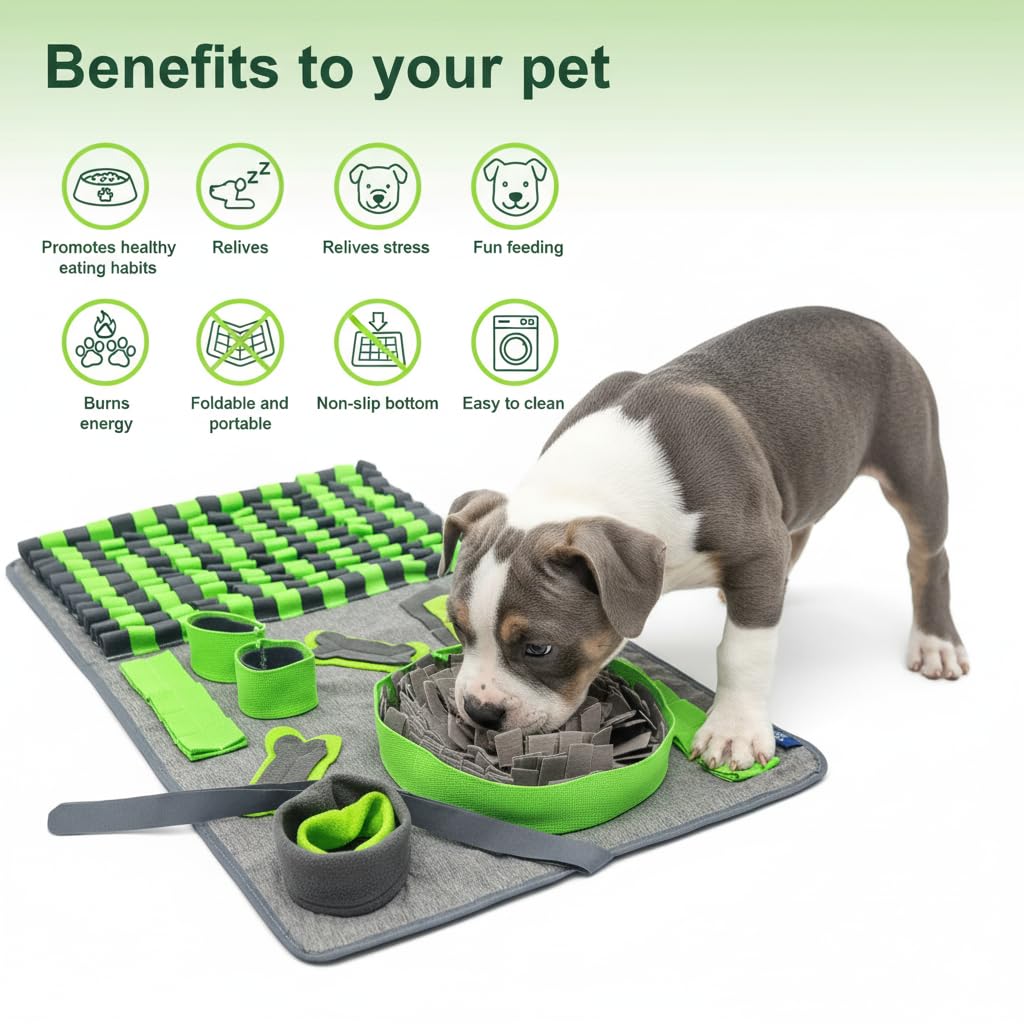 CareCooo snuffle mat dog green interactive-play close-up highlighting 8 treat-hiding areas