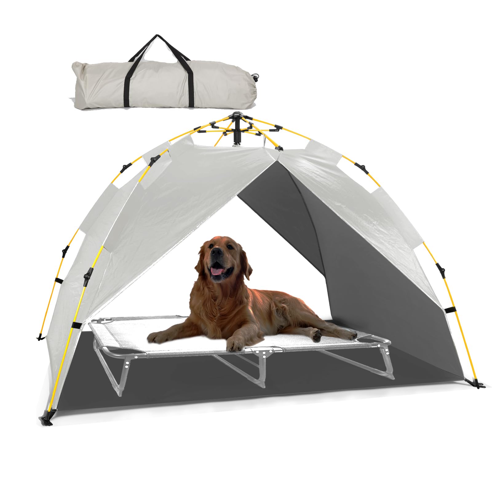 CAREDPETS canopy shade tent setup provides instant outdoor shade