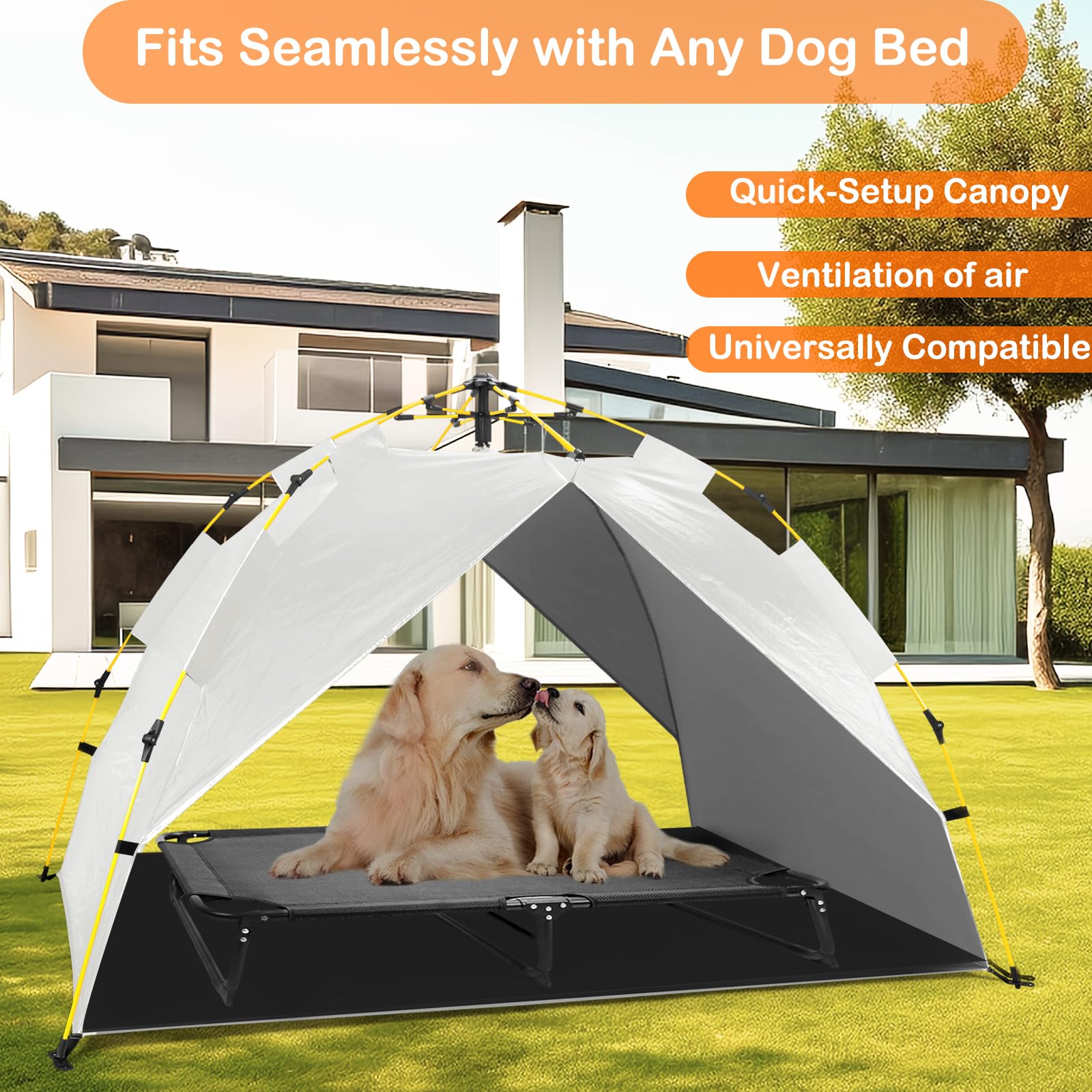CAREDPETS dog bed under canopy relaxing in cooling shade