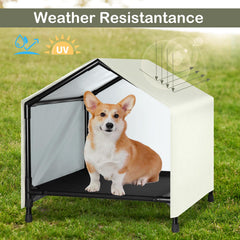 CAREDPETS elevated dog bed canopy close-up demonstrates breathable mesh and shade.