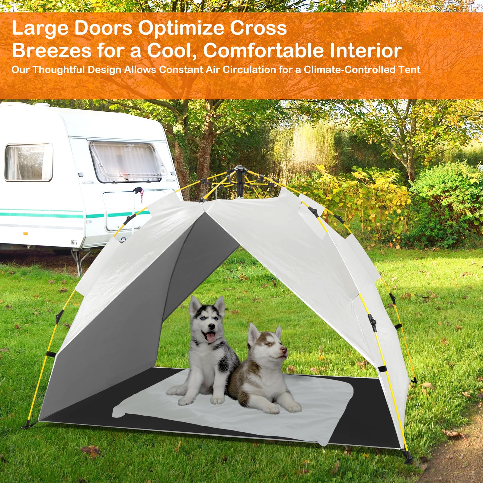 CAREDPETS outdoor canopy opened for quick sun protection on the go