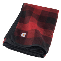 Carhartt blanket Hubbard plaid pattern shows durable duck canvas for rugged outdoor warmth.