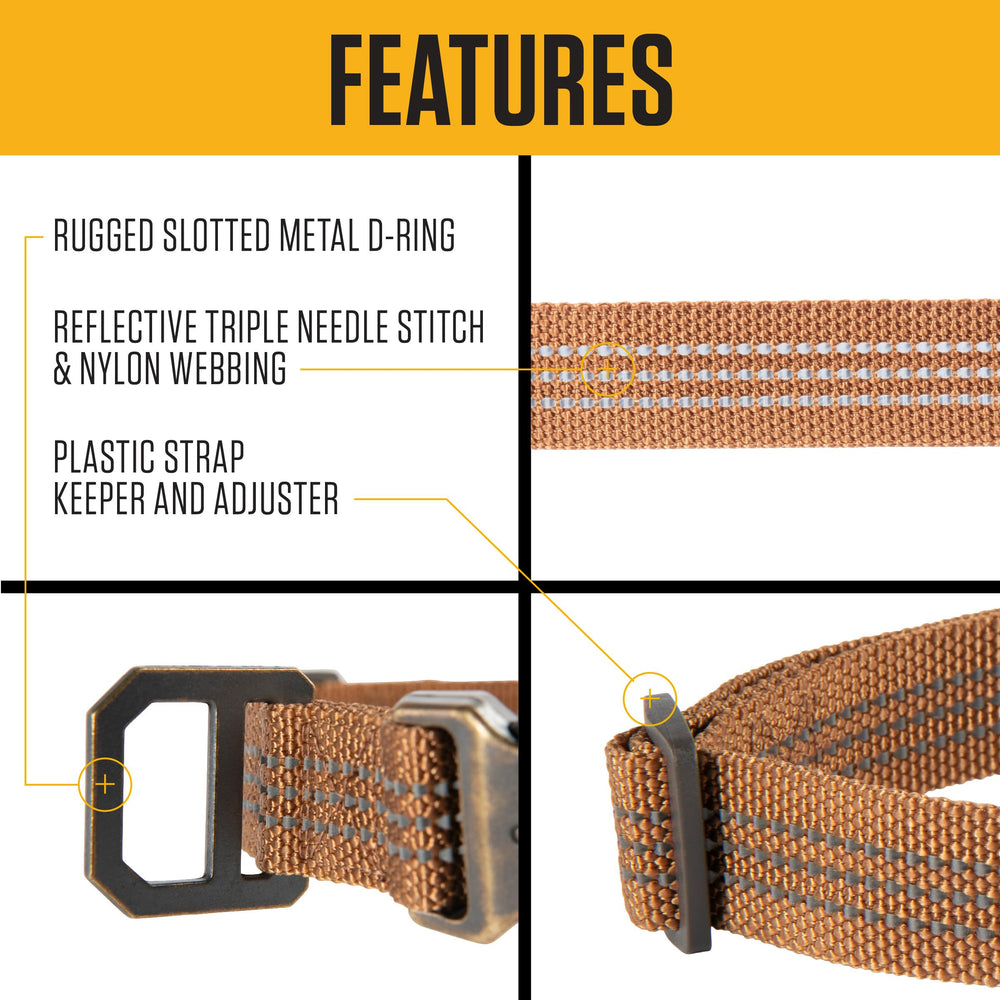 Carhartt dog collar with reflective stitching for better low-light visibility.