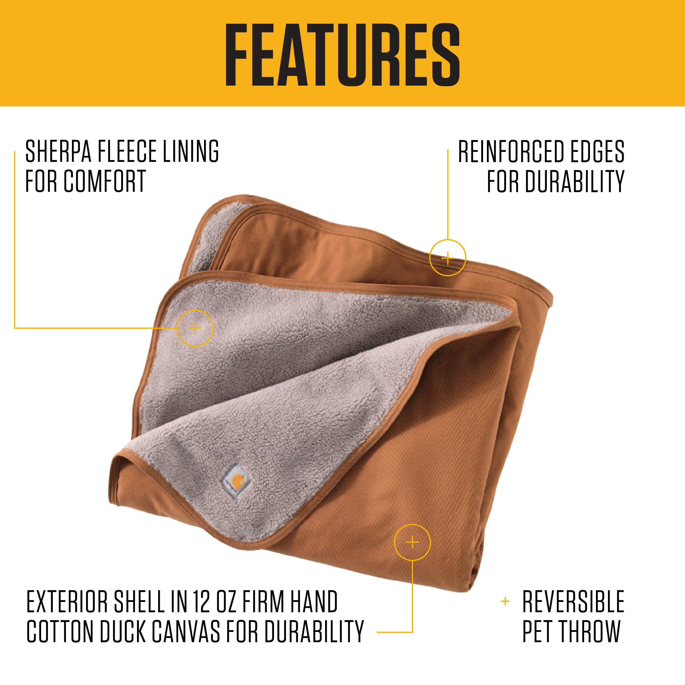 Carhartt Firm Duck Sherpa-Lined Pet Blanket interior sherpa textures provide cozy warmth