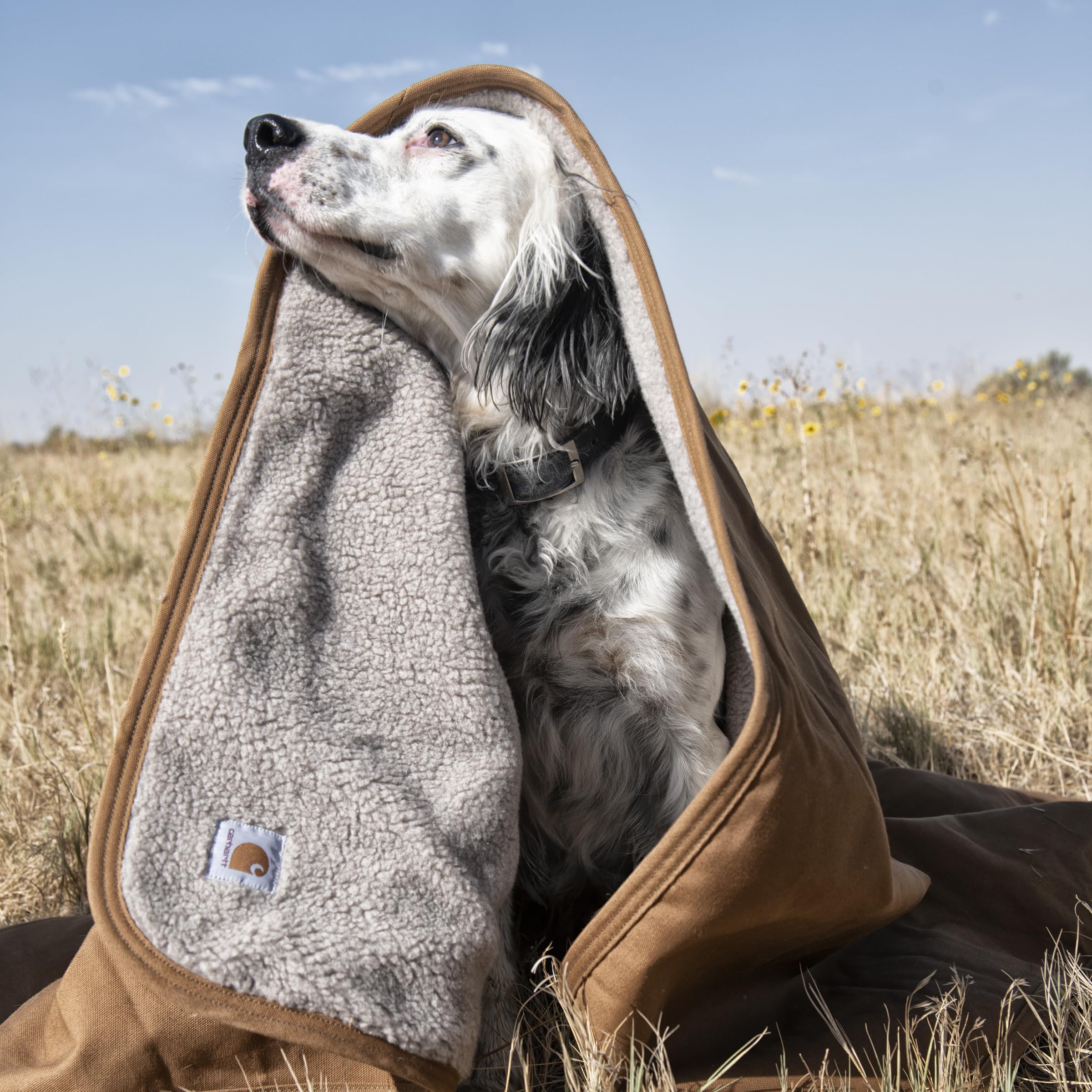 Carhartt Firm Duck Sherpa-Lined Pet Blanket reversible design adds versatile styling for home use