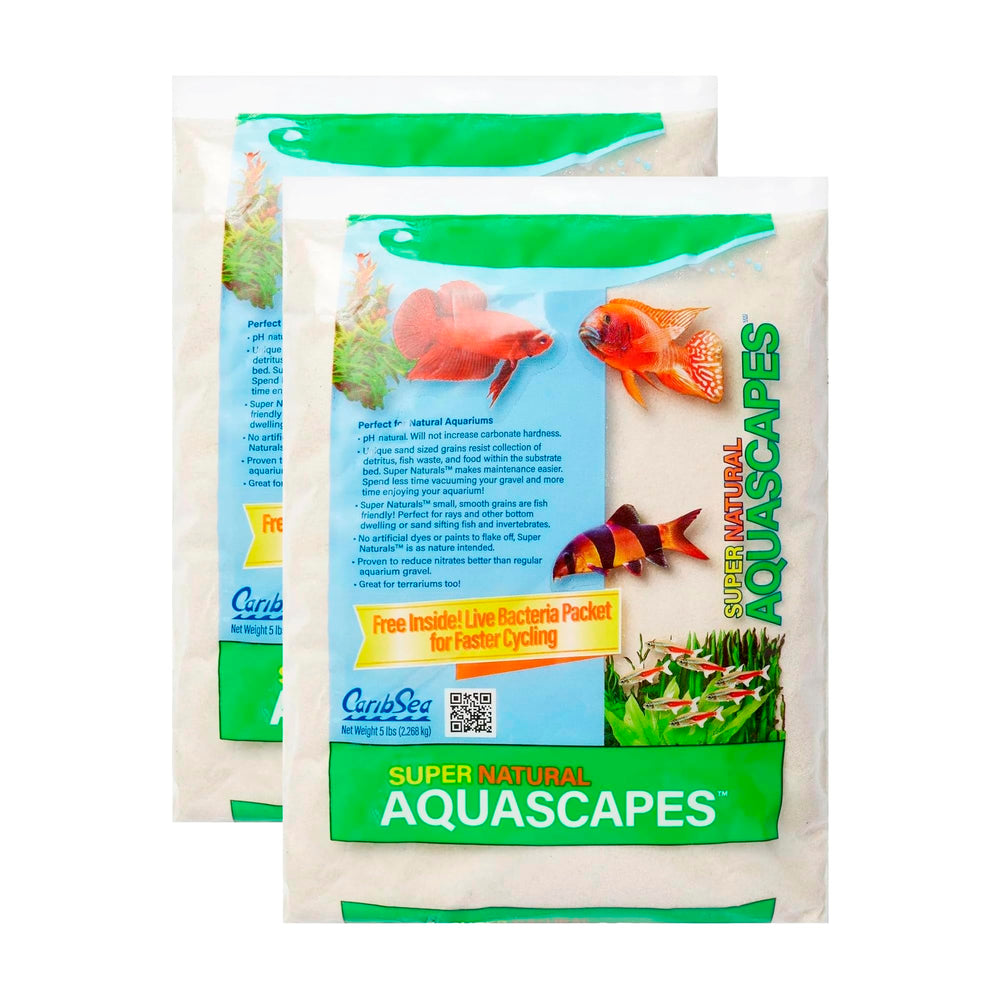 Carib Sea Super Natural Moonlight Sand pack-2 bags closeup highlights natural texture for realistic aquaria