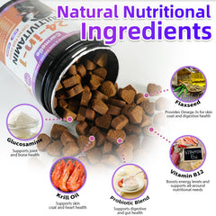 Carmelie 24-in-1 dog vitamins chew with probiotics for digestive balance.