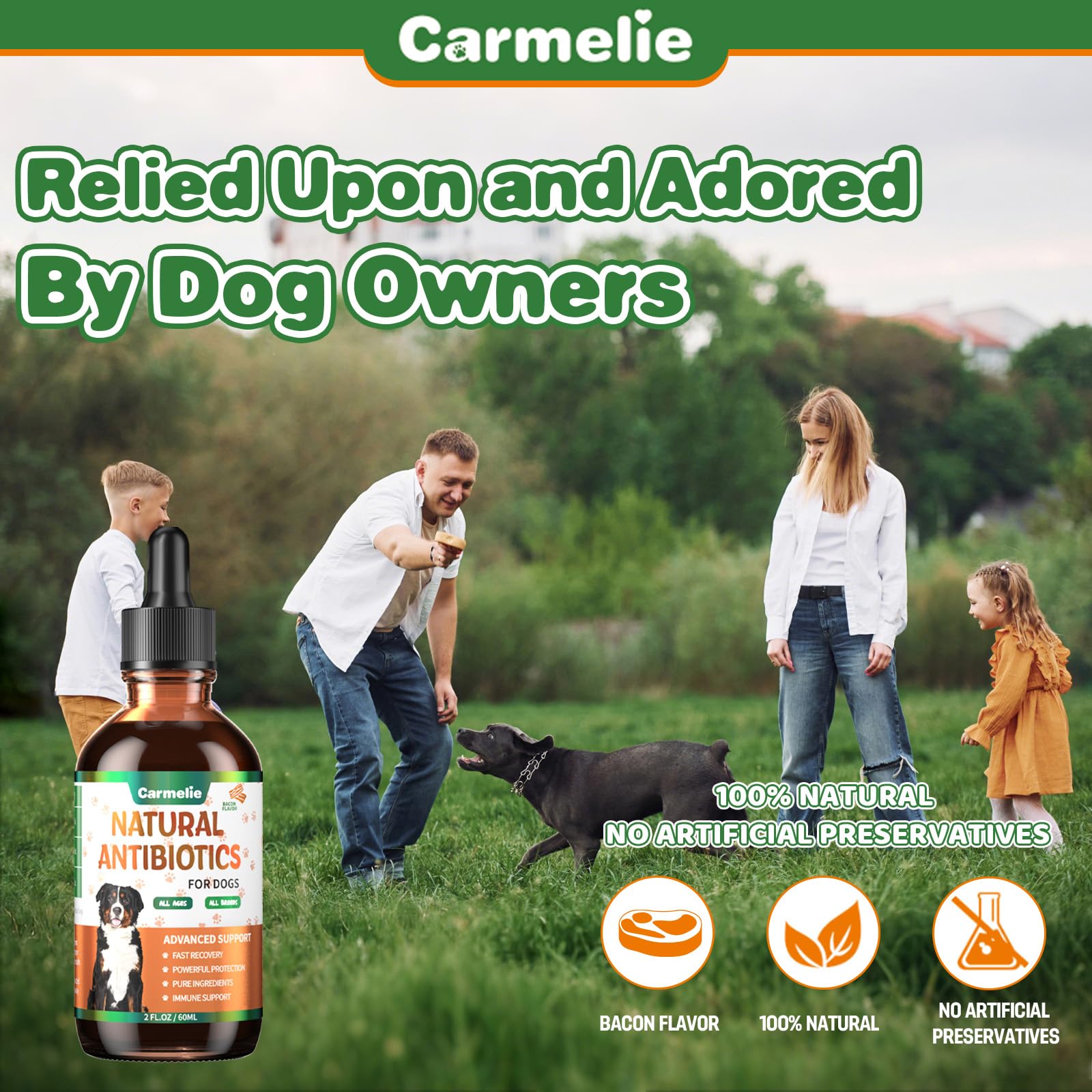 Carmelie dosing guide with glass dropper enables precise dosing.