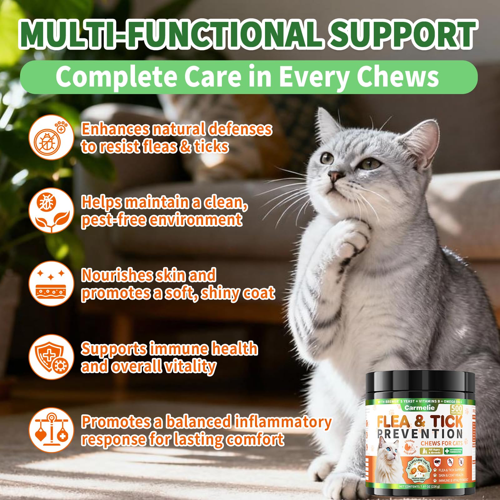 Carmelie dual-flavor chews with chicken and krill center illustrate tasty stress-free routine