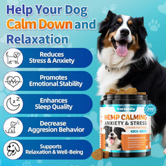 Carmelie hemp calming chew bottle of 200 treats for long-lasting support